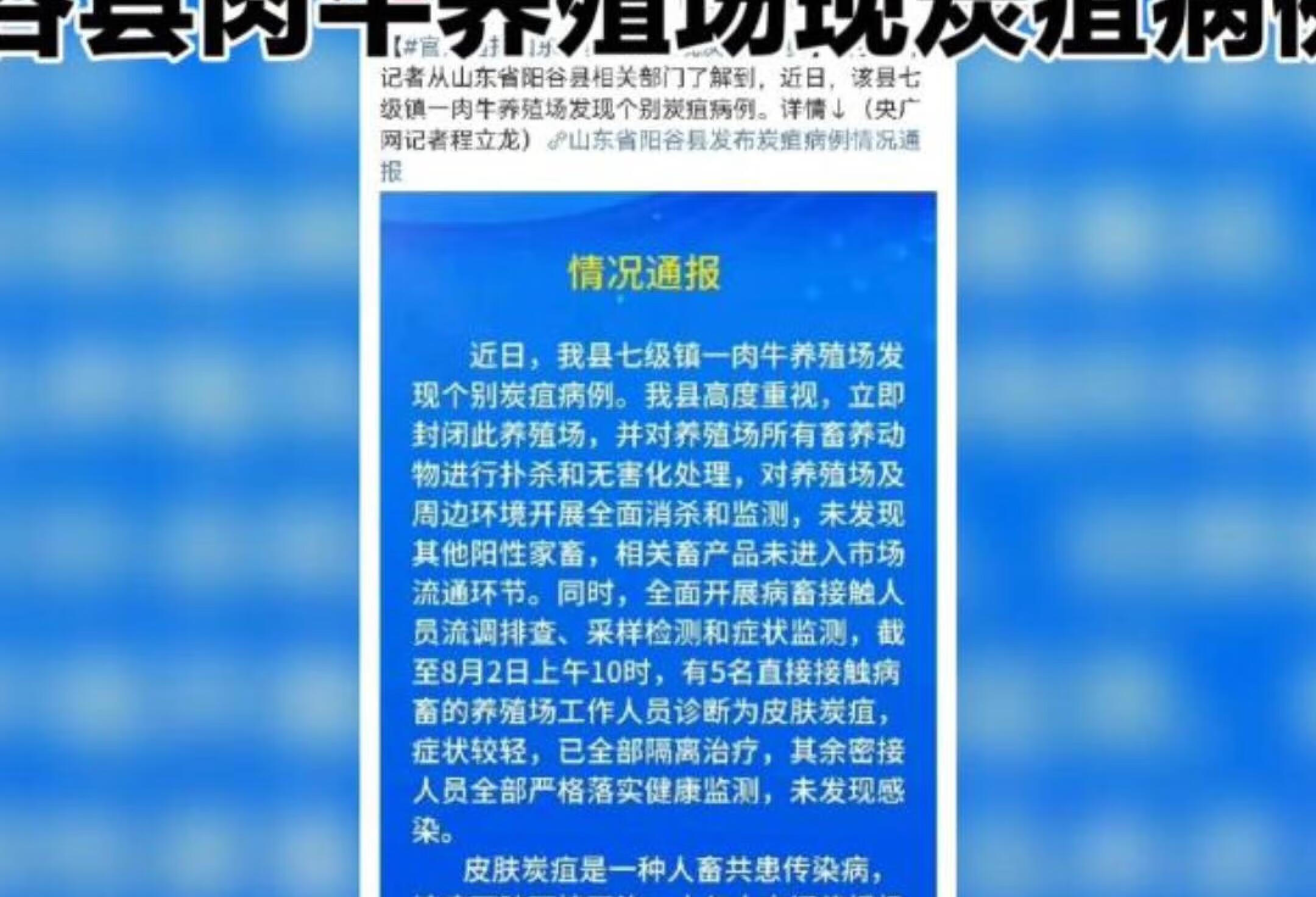 山东阳谷县肉牛养殖场惊现炭疽病列